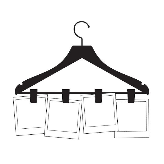 Vector blank photo frames hanging on a clothing hanger on white backgroud vector illustration