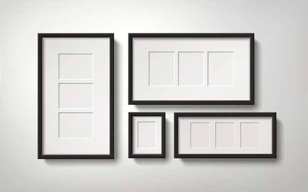 Blank picture frames with several spaces for placing photos, 3d illustration realistic style