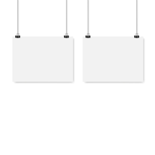 Blank poster hanging on a binder clips Vector illustration