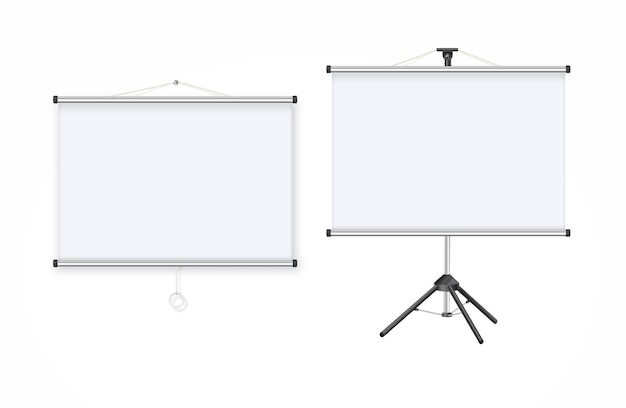 Blank realistic tripod portable projection screen Isolated on white background Vector illustration