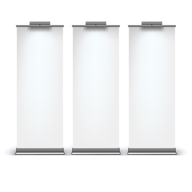 Blank roll up banner display on white background