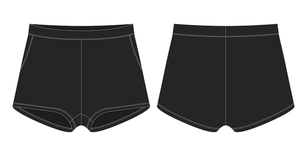 Blank shorts pants technical sketch design template Black color Casual shorts with pockets