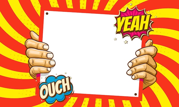 Blank sign in hand illustration comic background