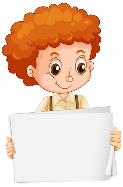 Blank sign template with cute boy on white background