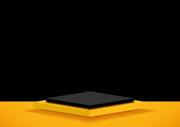 Blank square pedestal for product display or your graphic on black and yellow background.