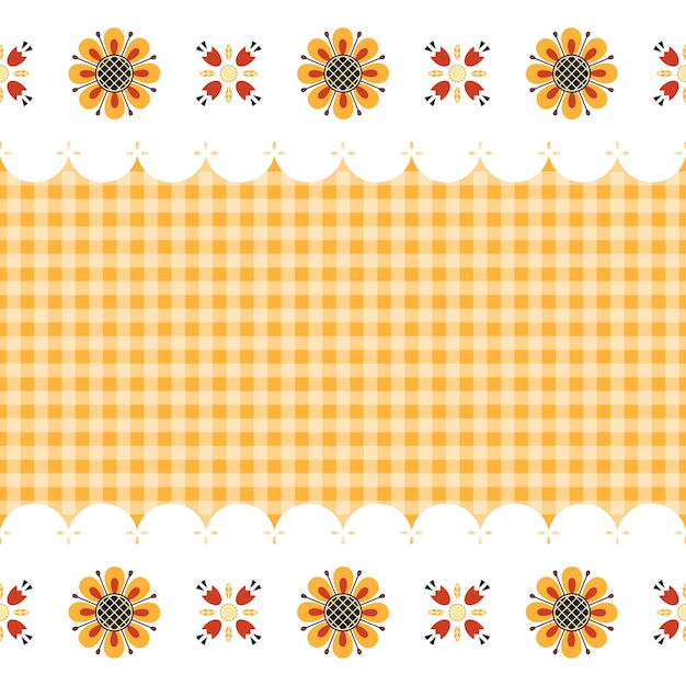 Blank template lace with flowers on a yellow checkered background