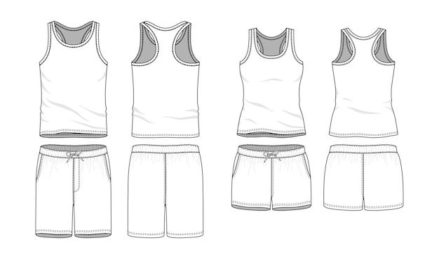 Blank templates of tank top and training shorts