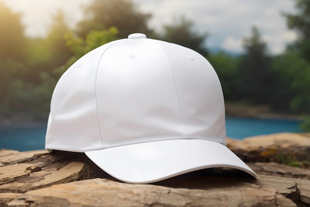 Vector blank white baseball cap on wooden background