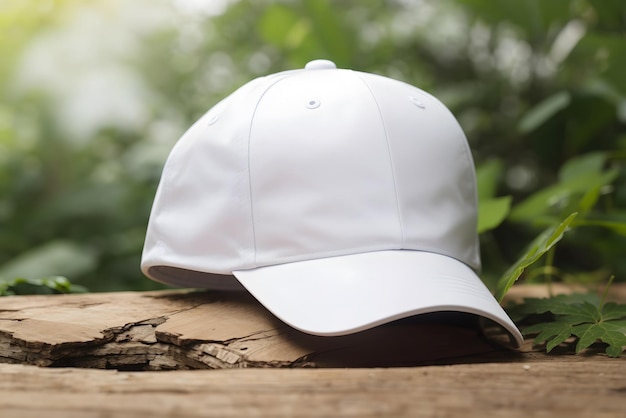 Vector blank white baseball cap on wooden background