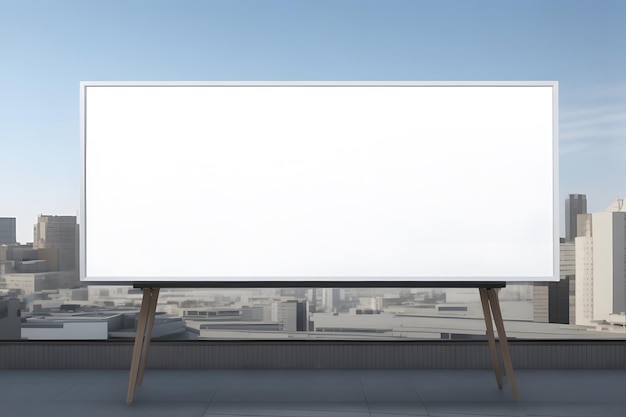 Blank white horizontal billboard on skyline background at daytime front view Mock up