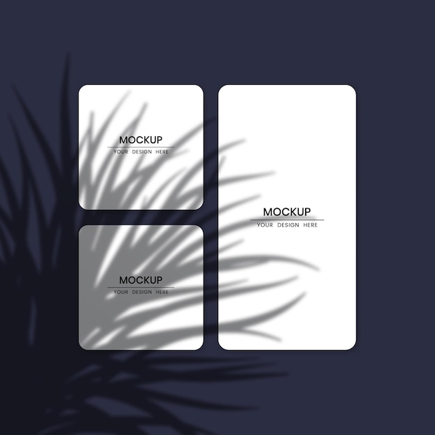 Blank white paper cards mockup with shadow overlay effect