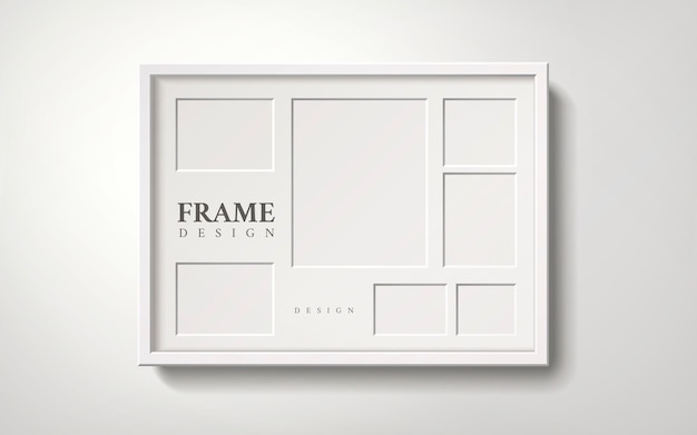 Blank white picture frames collection hanging on the wall, 3d illustration realistic style