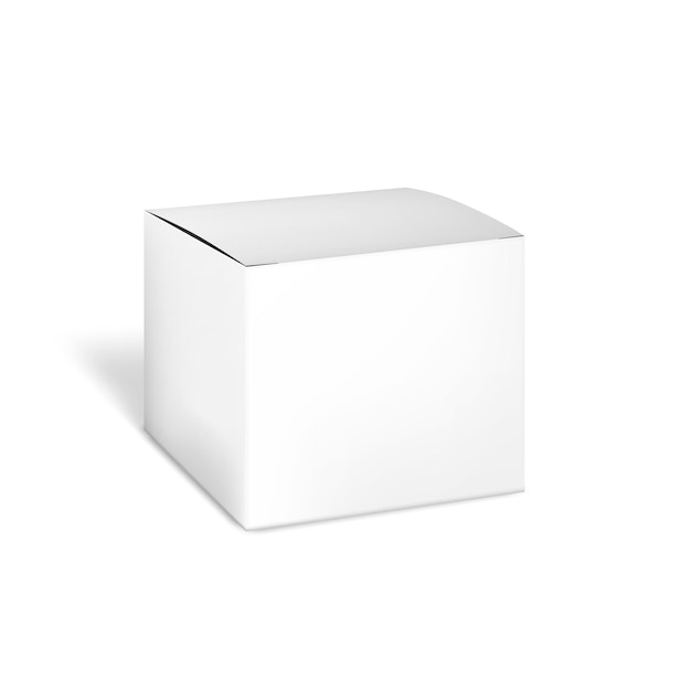 Blank white square carton box vector mockup. Paper packaging template. Mock-up for design