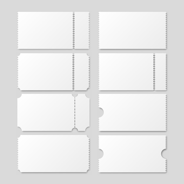 Blank white ticket set for concerts or cinema