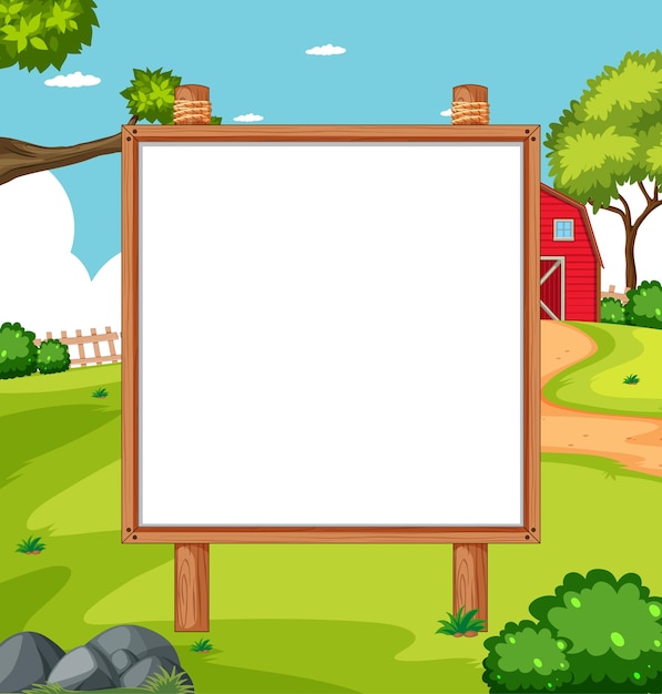 Blank wooden frame in nature park scene