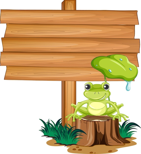 Blank wooden signboard with frogs