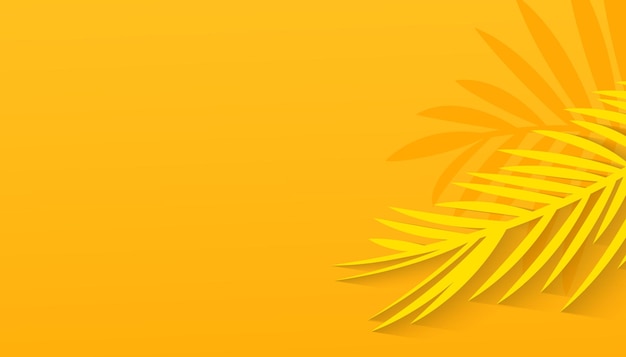 Blank yellow summer background with tropical leaf