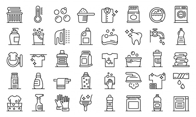 Bleach icons set, outline style