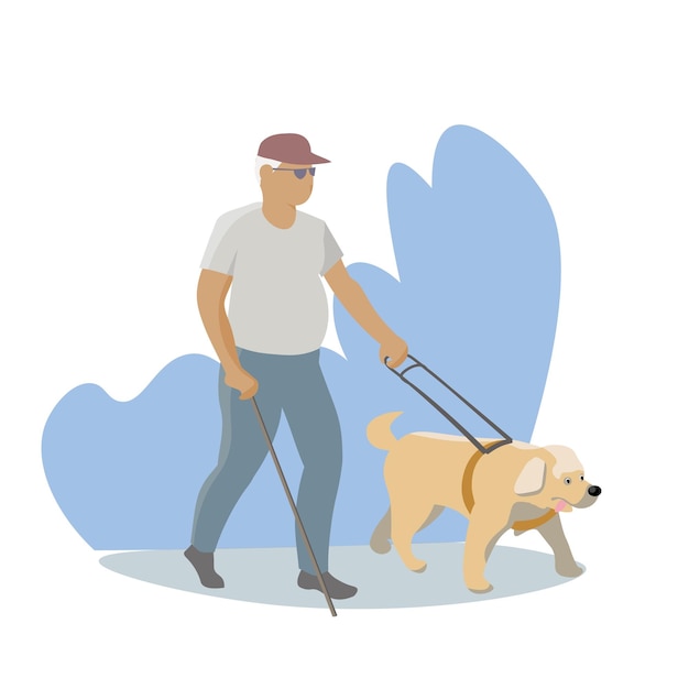 Blind man with guide dog assistance Visual impairment concept Vector illustration