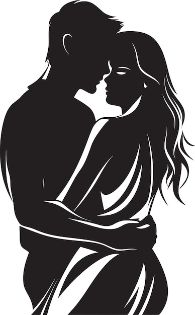 Vector blissful affection black logo design of couple embracing warm embrace vector graphic of man holding