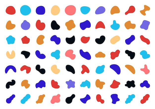 Blob shape Abstract round fluid asymmetric elements Irregular oval organic blotches Ink blot templates Random colorful pebbles and stones Vector decorative minimal paint stains set