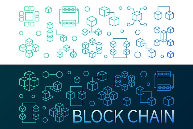 Block Chain vector colored banners set Blockchain illustration