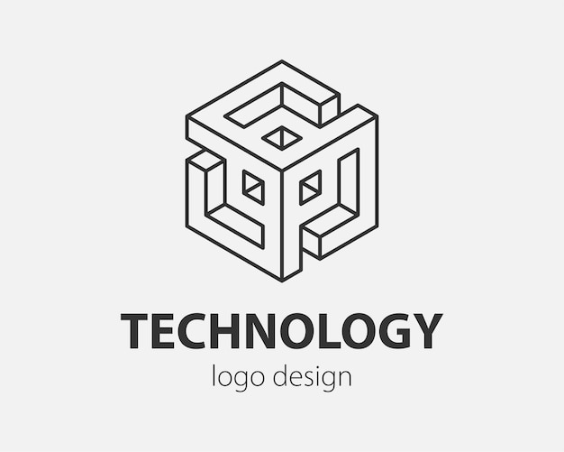 Block Logo abstract design Technology communication vector template linear style.