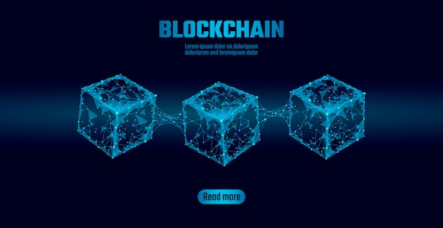 Blockchain cube chain symbol on square code big data flow information Blue neon glowing modern trend Cryptocurrency finance bitcoin business concept vector illustration background template art