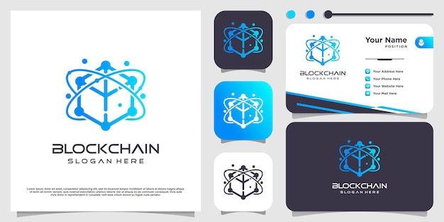 Blockchain logo design with creative element Premium Vector