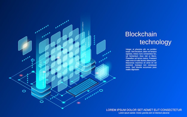 Blockchain technology flat 3d isometric vector concept illustration