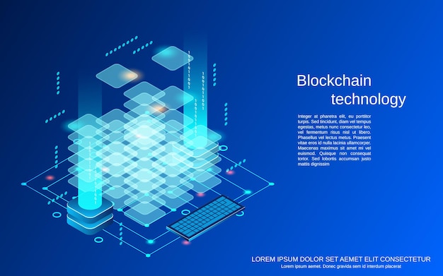 Blockchain technology flat 3d isometric vector concept illustration