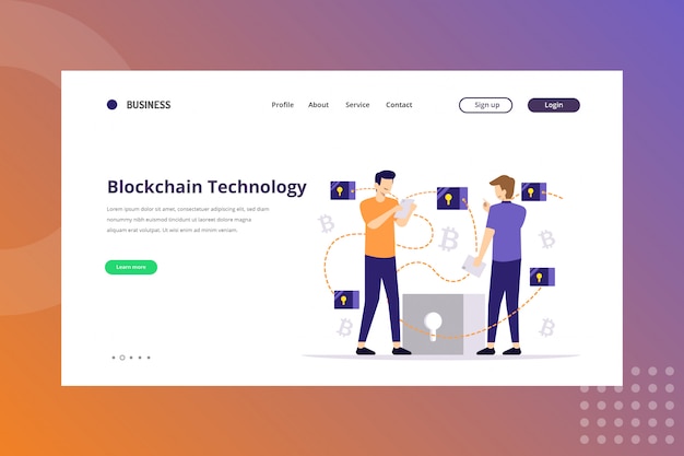 Blockchain technology illustration for cryptocurrency concept on landing page