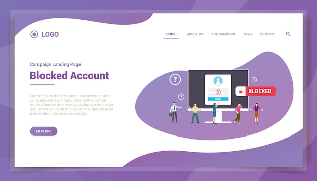 Blocked account business concept for website template landing homepage