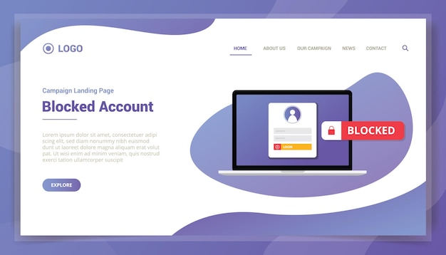 Blocked account concept for website template landing homepage