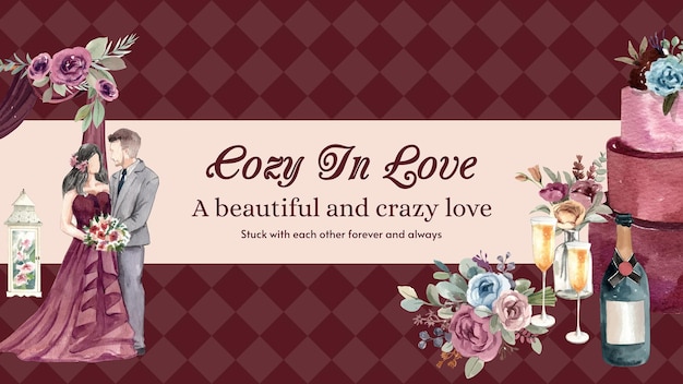 Blog banner template with cozy chic wedding concpetwatercolor style