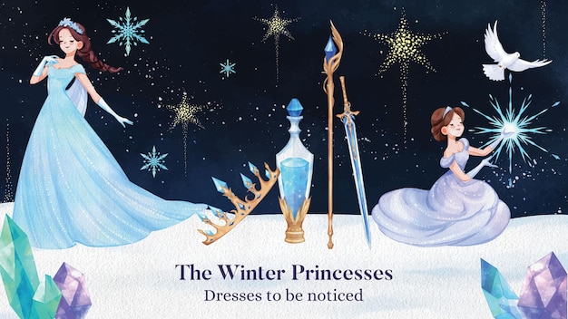 Blog banner template with prince winter fantasy conceptwatercolor style