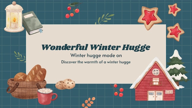 Blog banner template with winter hugge life conceptwatercolor style