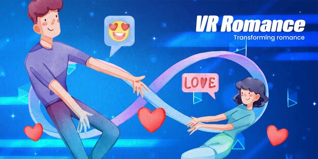 Blog header template with VR Dating conceptwatercolor style