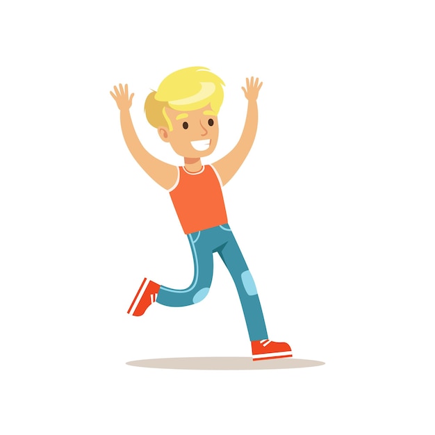 Blond Boy Running Traditional Male Kid Role Expected Classic Behavior Illustration