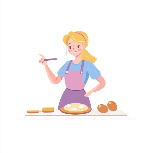 Vector blonde woman baking cookies