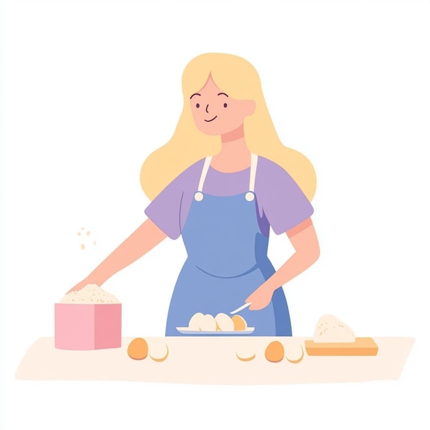 Vector blonde woman baking in kitchen with apron