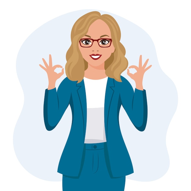 Blonde woman in glasses with joyful expression with il