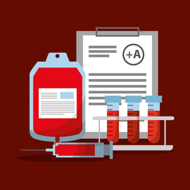 blood bag syringe test tube and clipboard report