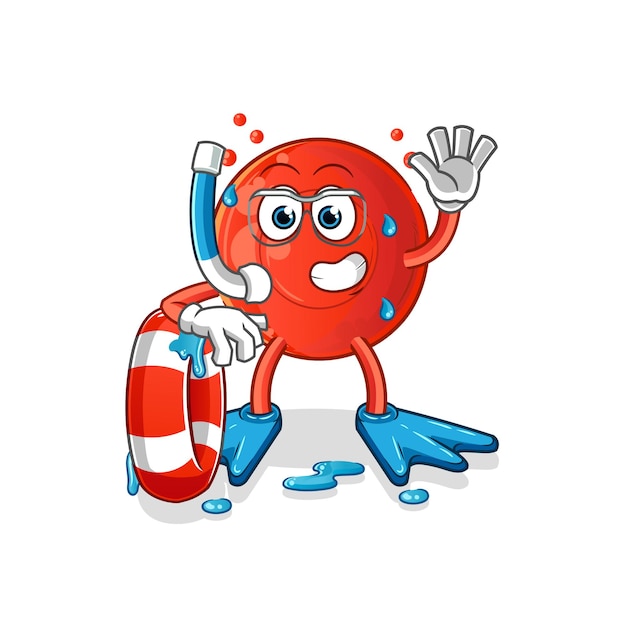 Blood cell swimmer with buoy mascot. cartoon vector