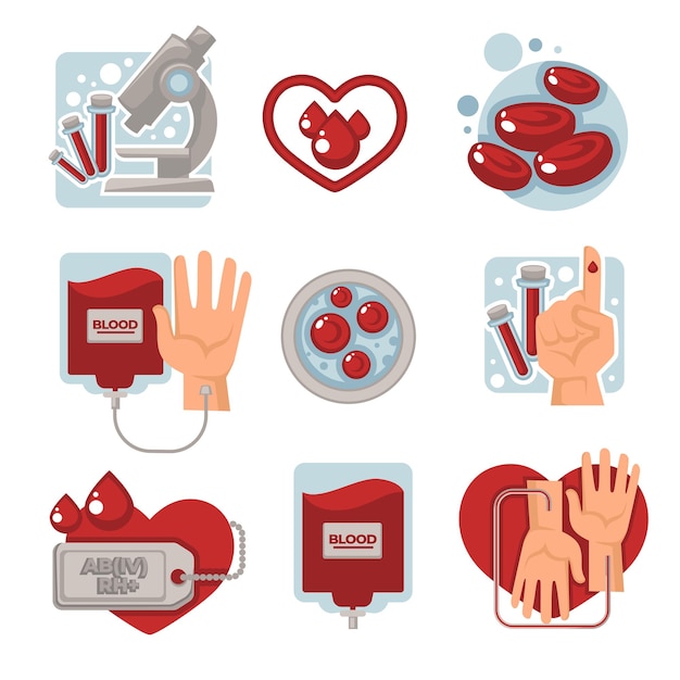 Blood donation and charity isolated icons transfusion and donor help