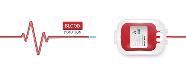 Blood donation concept Blood bag isolated on white background vector illustration