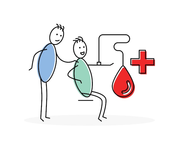 Blood donation concept. Stickman blood donor character vector illustration.