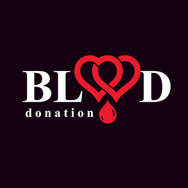 Blood donation inscription made with heart shape and blood drops. Healthy lifestyle conceptual symbol.