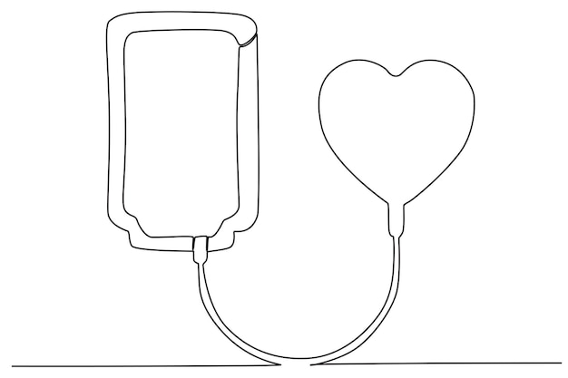 A blood donation tube with the concept of love World blood donor day oneline drawing