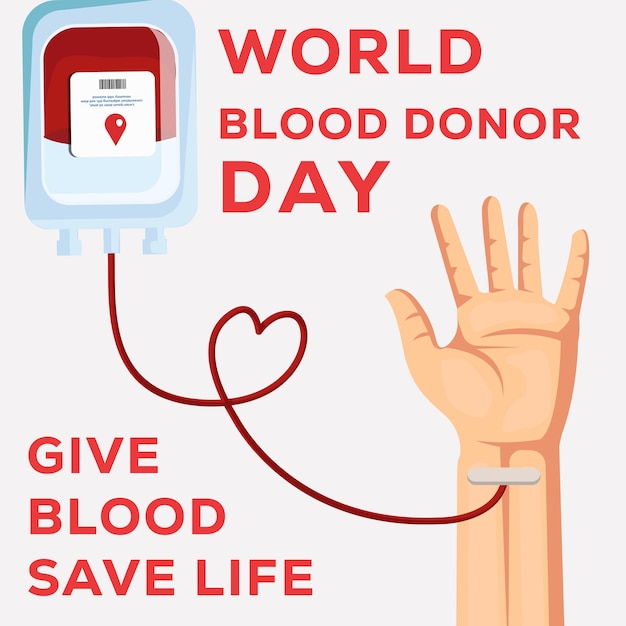 Blood donor day illustration with hand donating blood